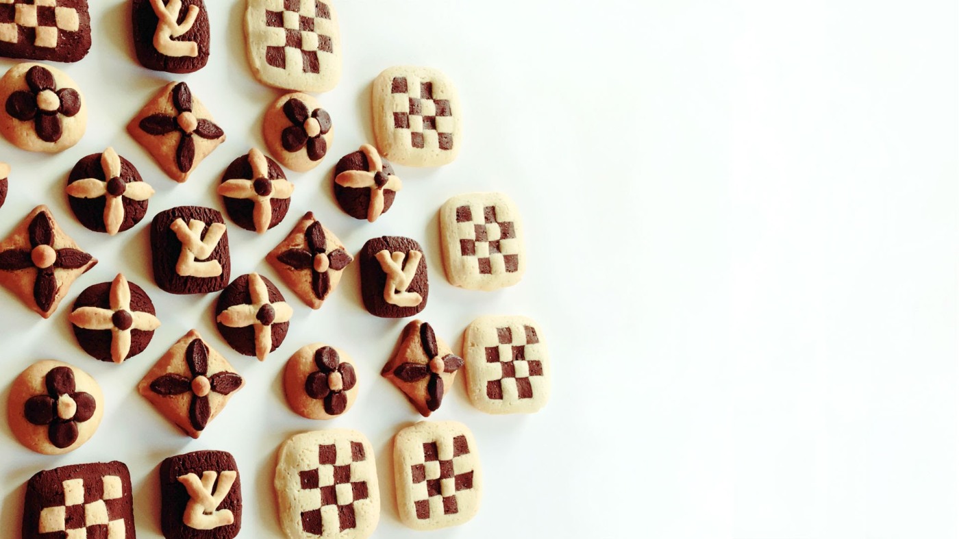 chocolate vanilla cookies in LV-monogram shapes – nadia lo